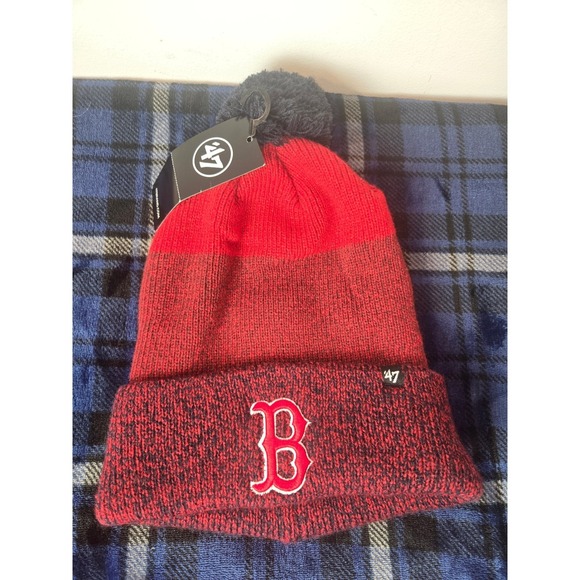 '47 Brand Other - 47 Brand Boston Red Sox MLB Pom Beanie Hat Red Navy Blue Knit Cuffed OSFA New